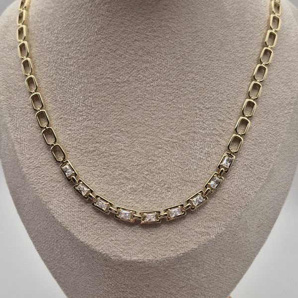 Link Chain Necklace & Bracelet Set W/Cubic Zirconia