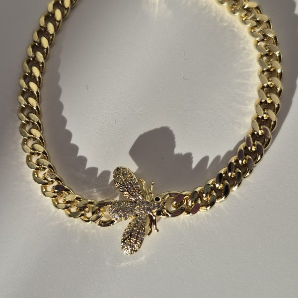 Bumble Bee Pendant, Cuban Link Style Bracelet