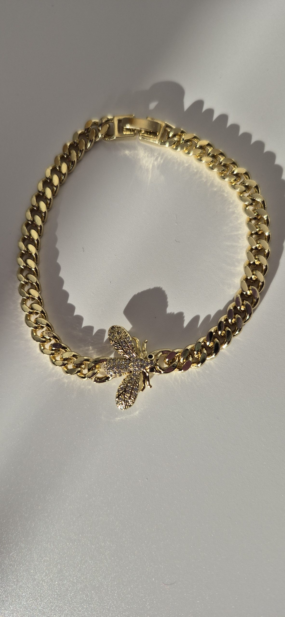 Bumble Bee Pendant, Cuban Link Style Bracelet