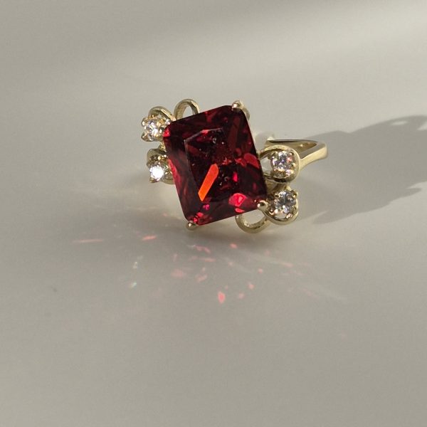 Princess Cut Ruby Red Ring W/Cubic Zirconia