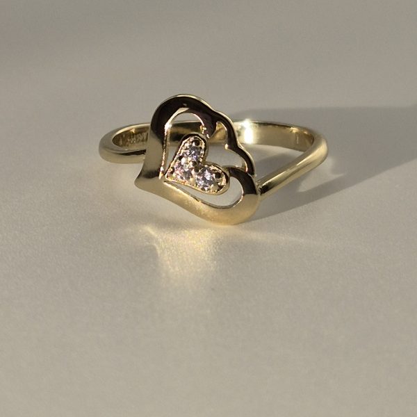 Double Heart Ring  W/Cubic Zirconia