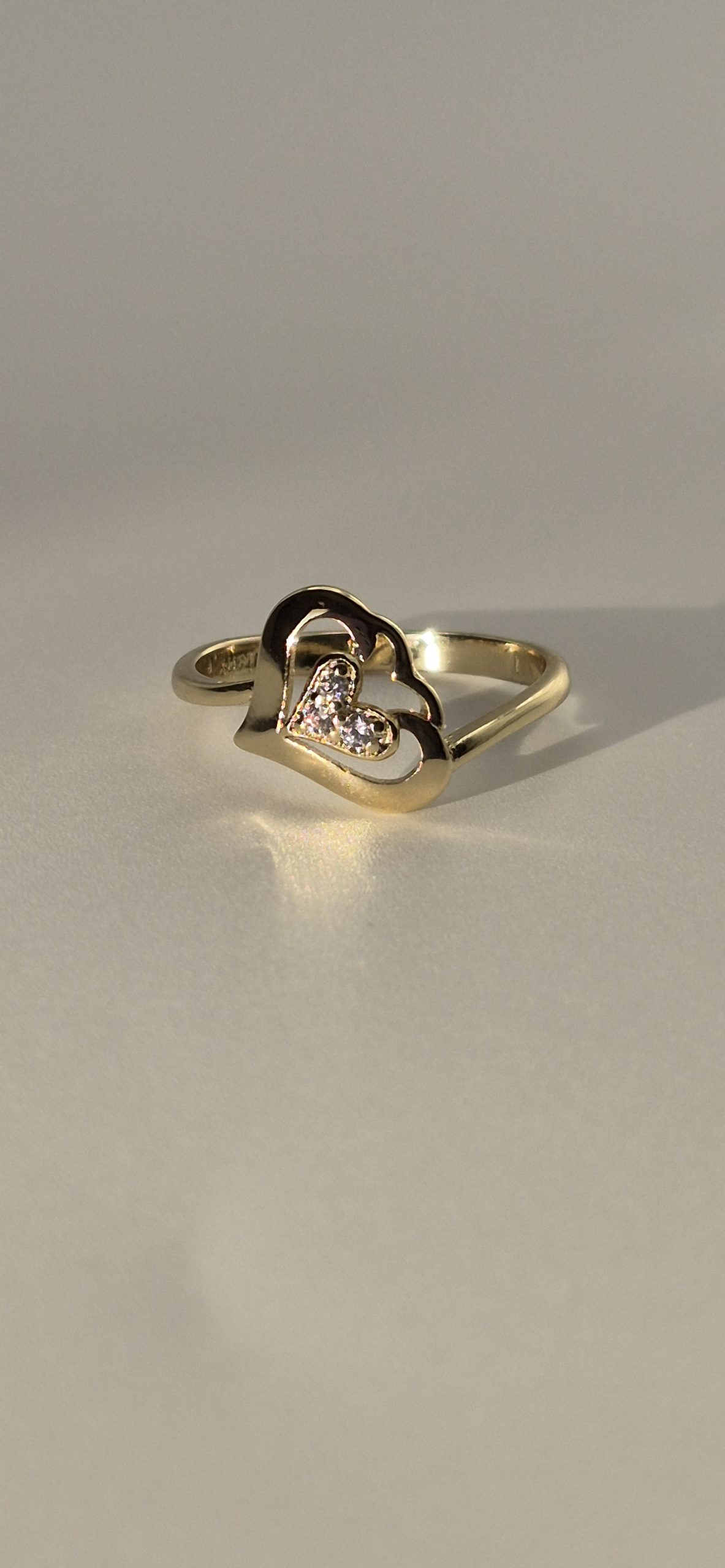 Double Heart Ring  W/Cubic Zirconia