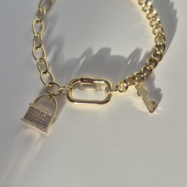 Cable Link Lock & Key Charm Bracelet