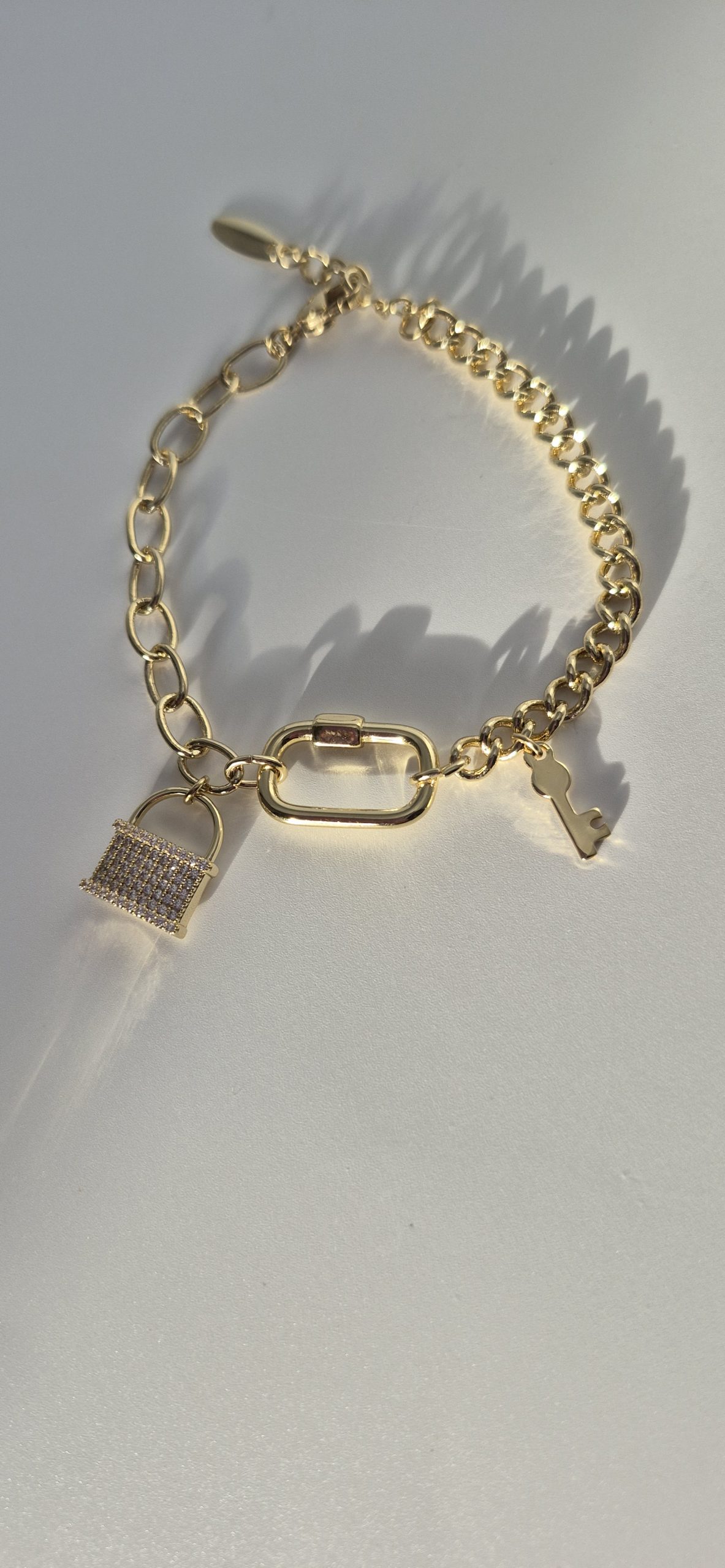 Cable Link Lock & Key Charm Bracelet